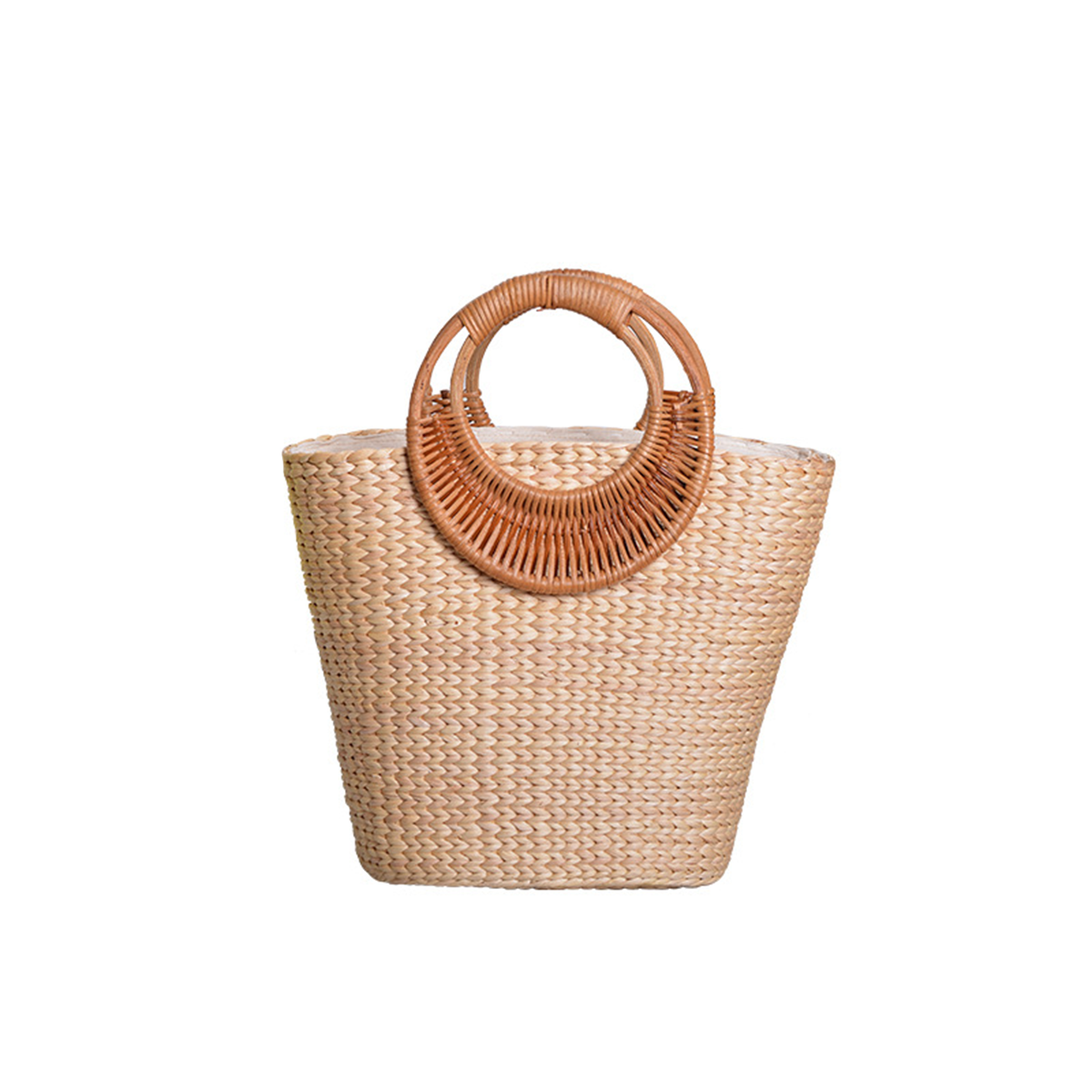 Straw-woven moon-shaped handle handbag