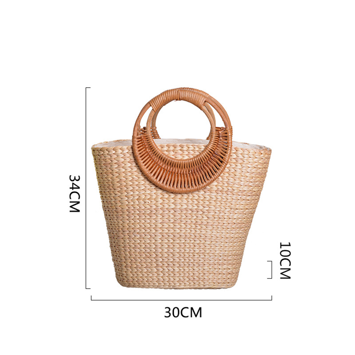 Straw-woven moon-shaped handle handbag
