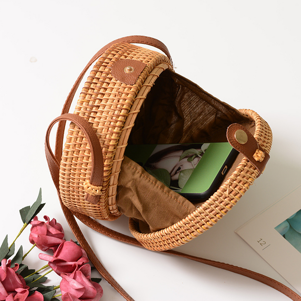 Sunny Warmth Hollow-out Rattan Woven Round Crossbody Bag