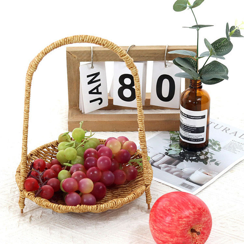 Rattan-woven multi-layer hand-held snack and fruit basket