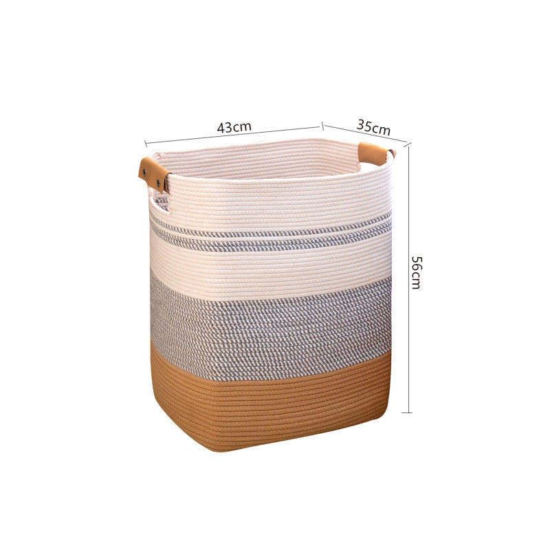 Nordic-style color-block cotton cord large-capacity fabric storage basket
