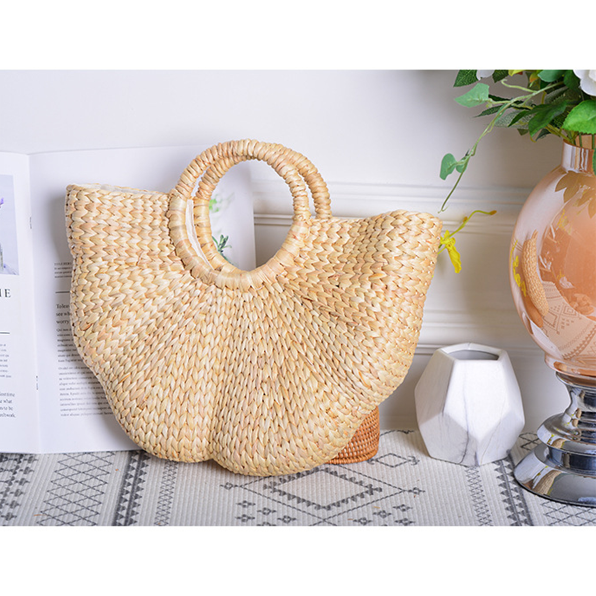 Straw Woven Wave Handheld Tote Bag