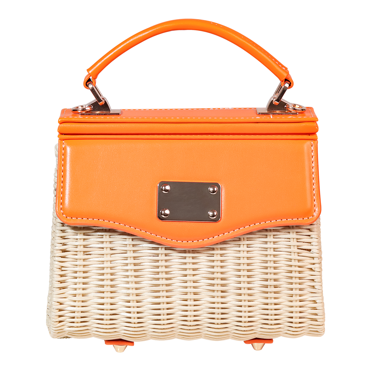Orange Light Rattan Woven Square Box Bag