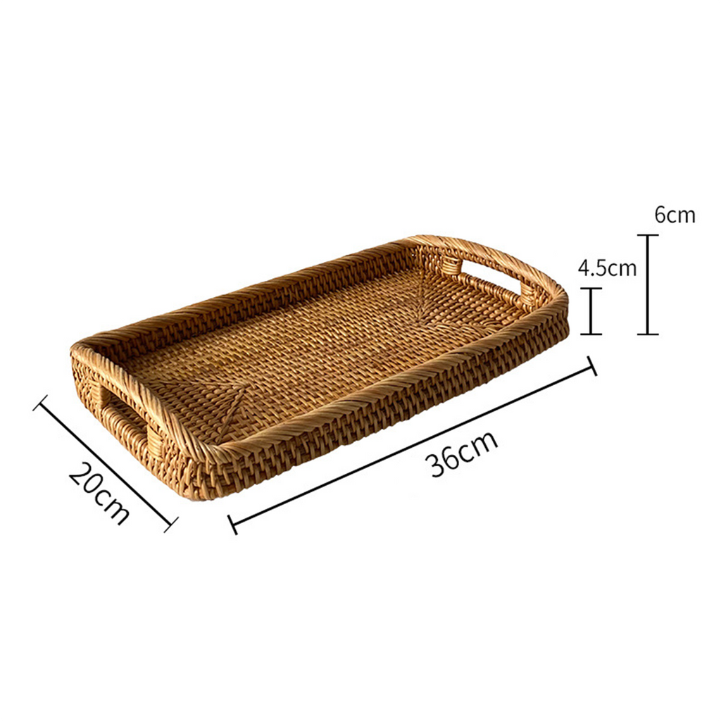Natural Rattan Woven Rectangular Tray with Double Handles