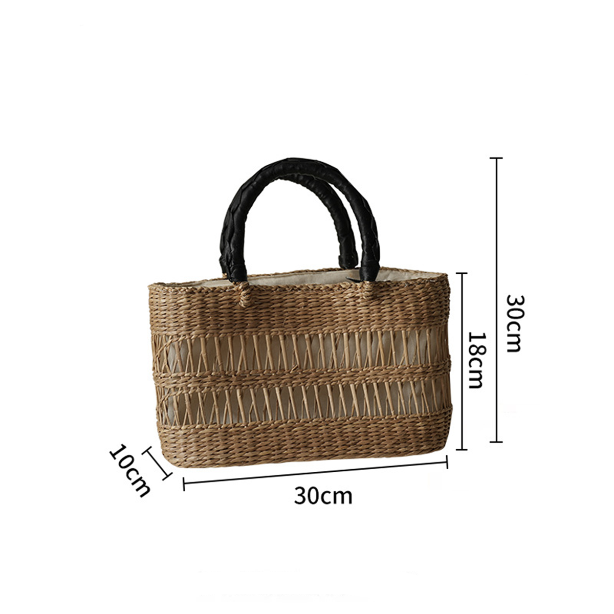 Natural straw woven hollow-out striped handbag