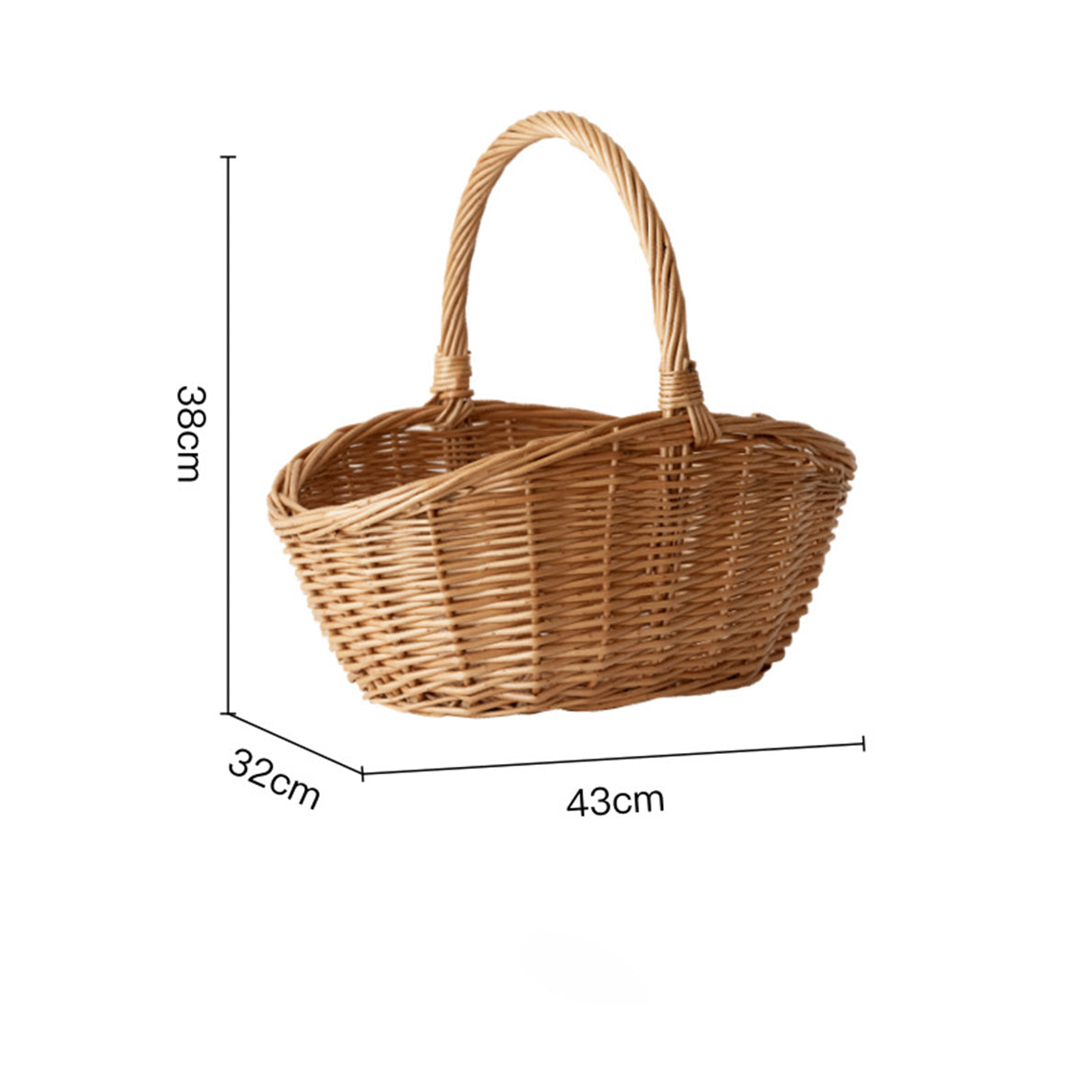 Rattan woven oval hand-held vegetable basket