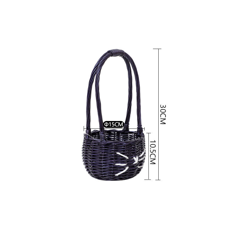 Deep Purple Imitation Rattan Spider Pattern Handheld Storage Basket