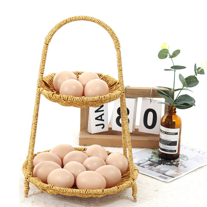 Rattan-woven multi-layer hand-held snack and fruit basket