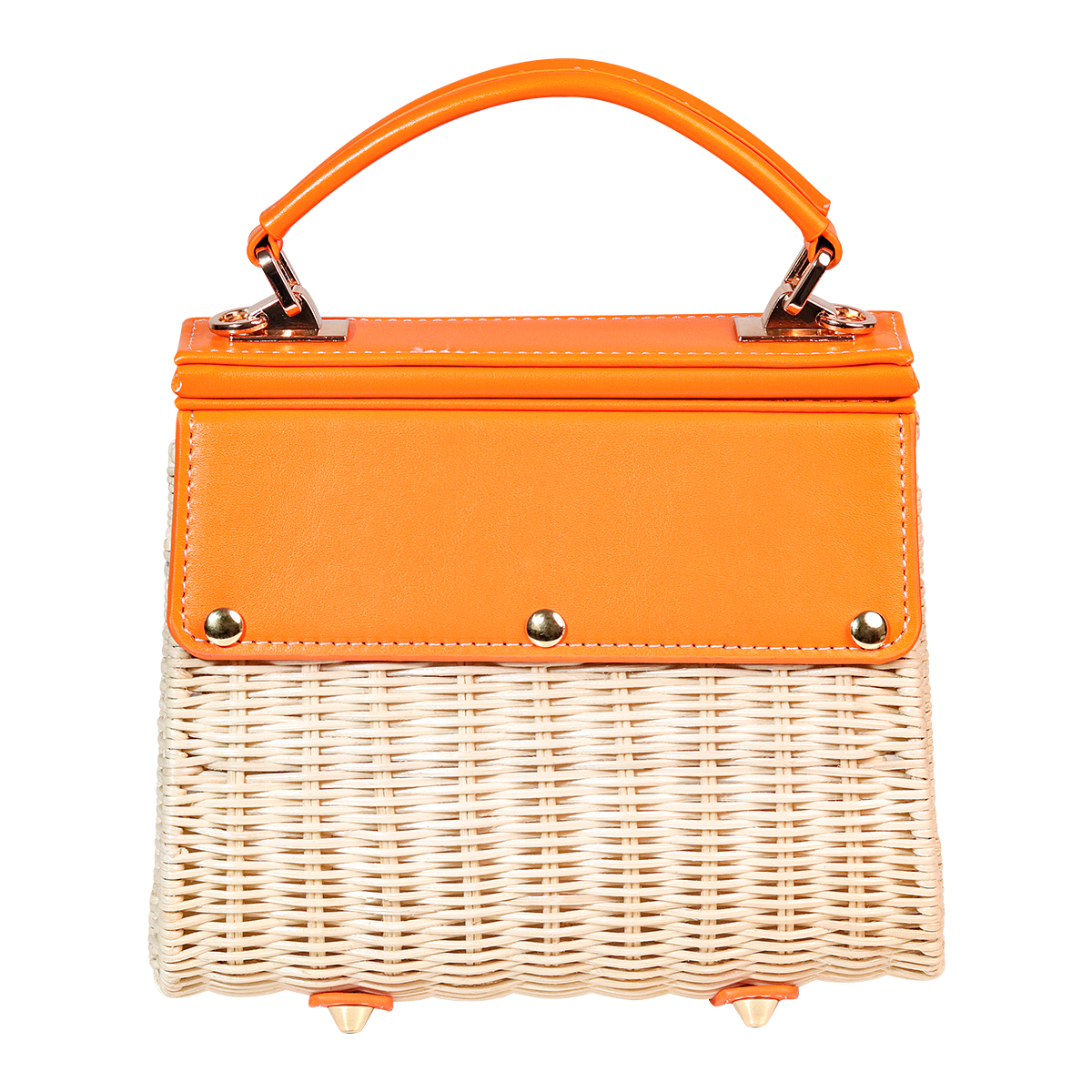 Orange Light Rattan Woven Square Box Bag
