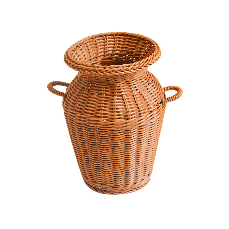 Rattan-like Double-eared Retro Decorative Vase
