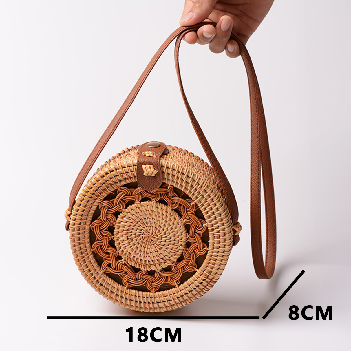 Sunny Warmth Hollow-out Rattan Woven Round Crossbody Bag