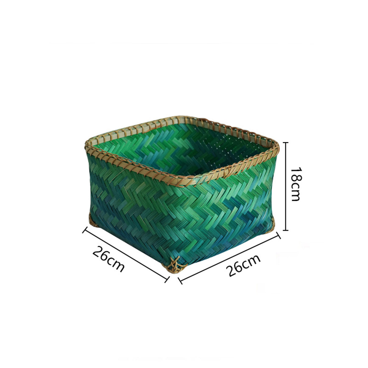 Gradient Green Bamboo Woven Square Storage Basket