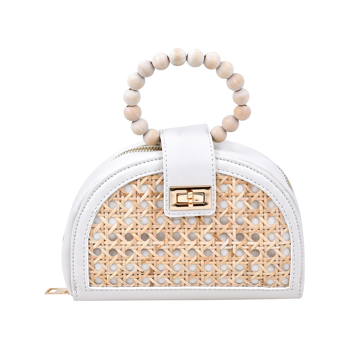 Cloud White Rattan Woven Semi-Circular Handbag