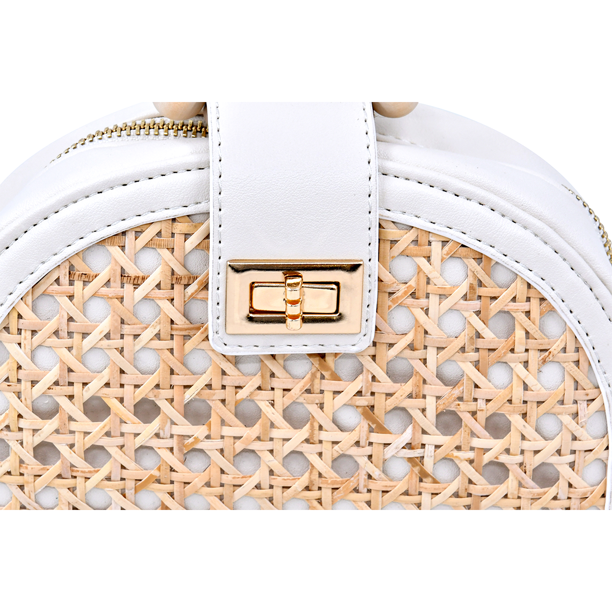 Cloud White Rattan Woven Semi-Circular Handbag