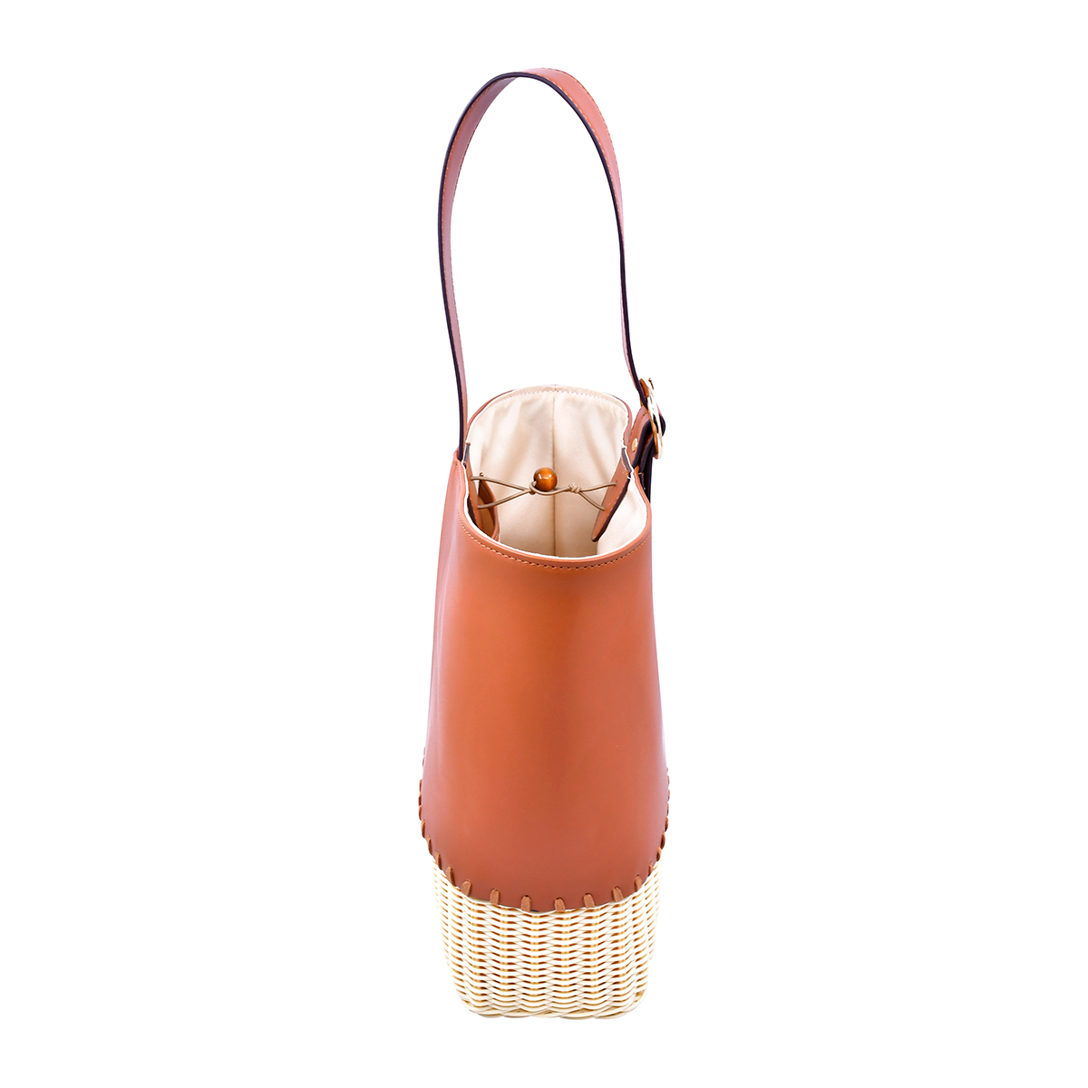 Caramel Brown Leather Rattan bucket bag