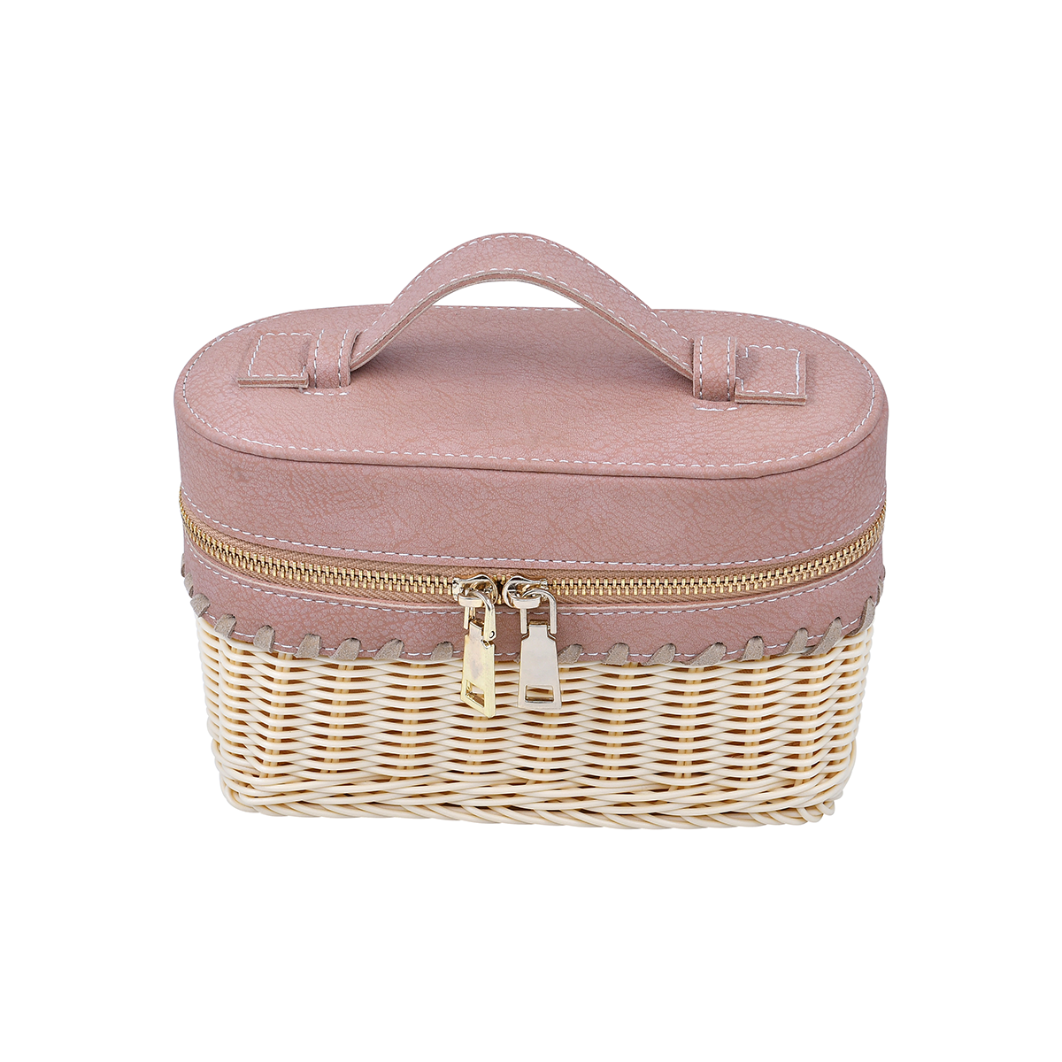 Soft pink woven handbag