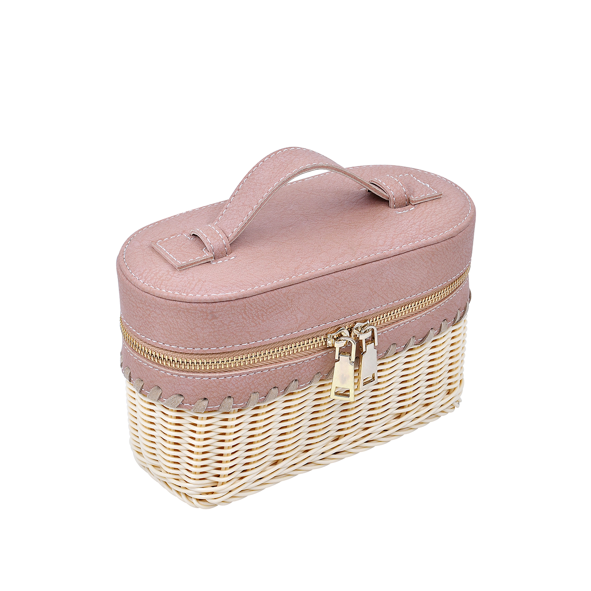 Soft pink woven handbag