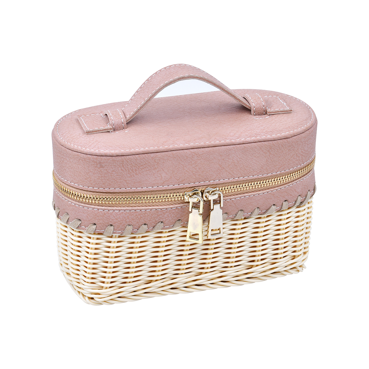 Soft pink woven handbag