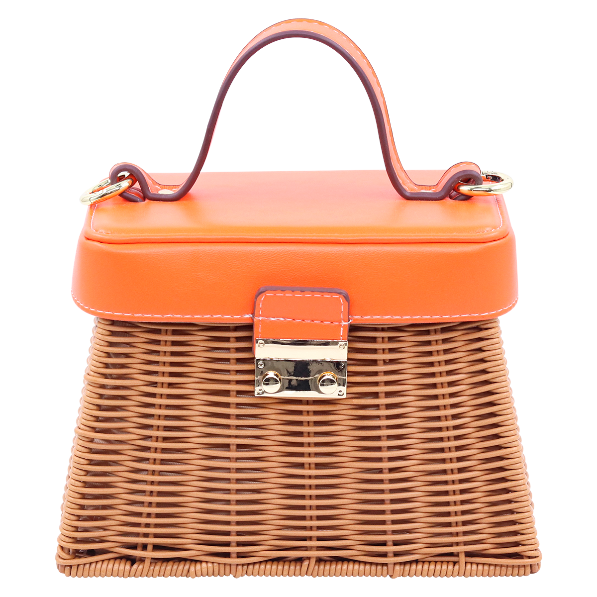 Orange Light Rattan Woven Box Bag