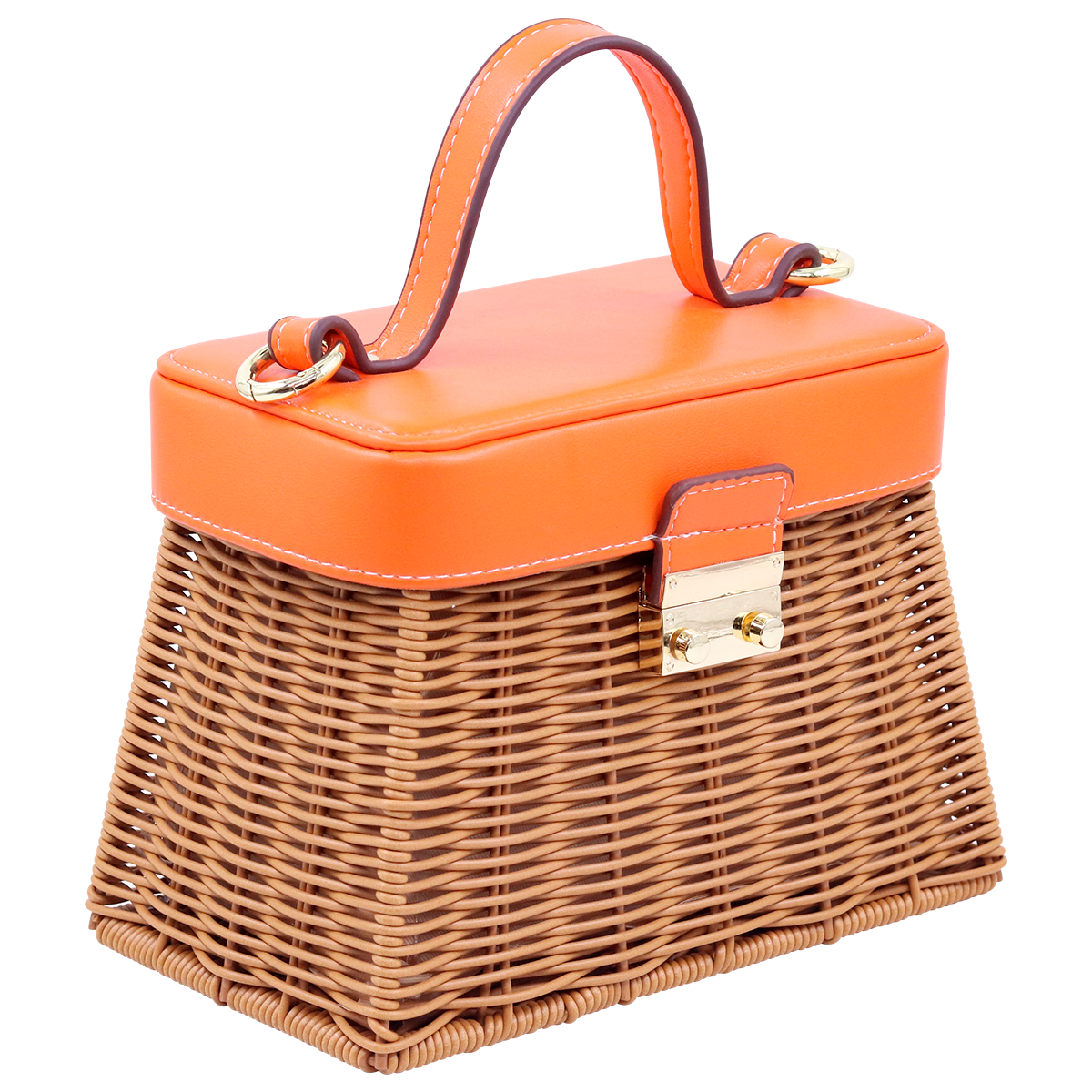 Orange Light Rattan Woven Box Bag