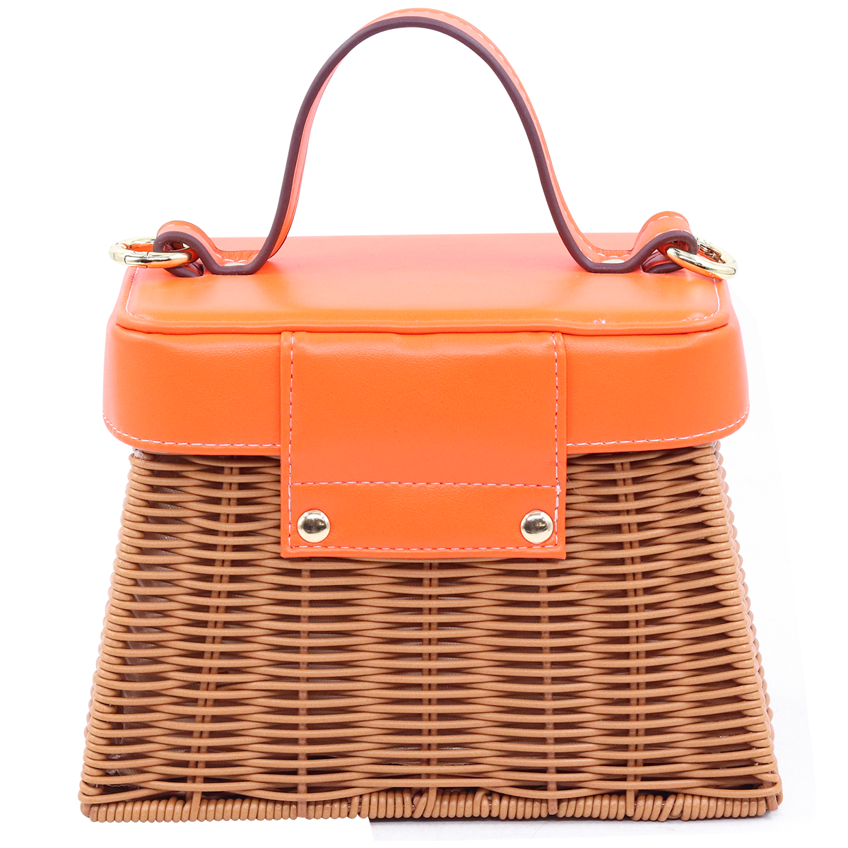 Orange Light Rattan Woven Box Bag