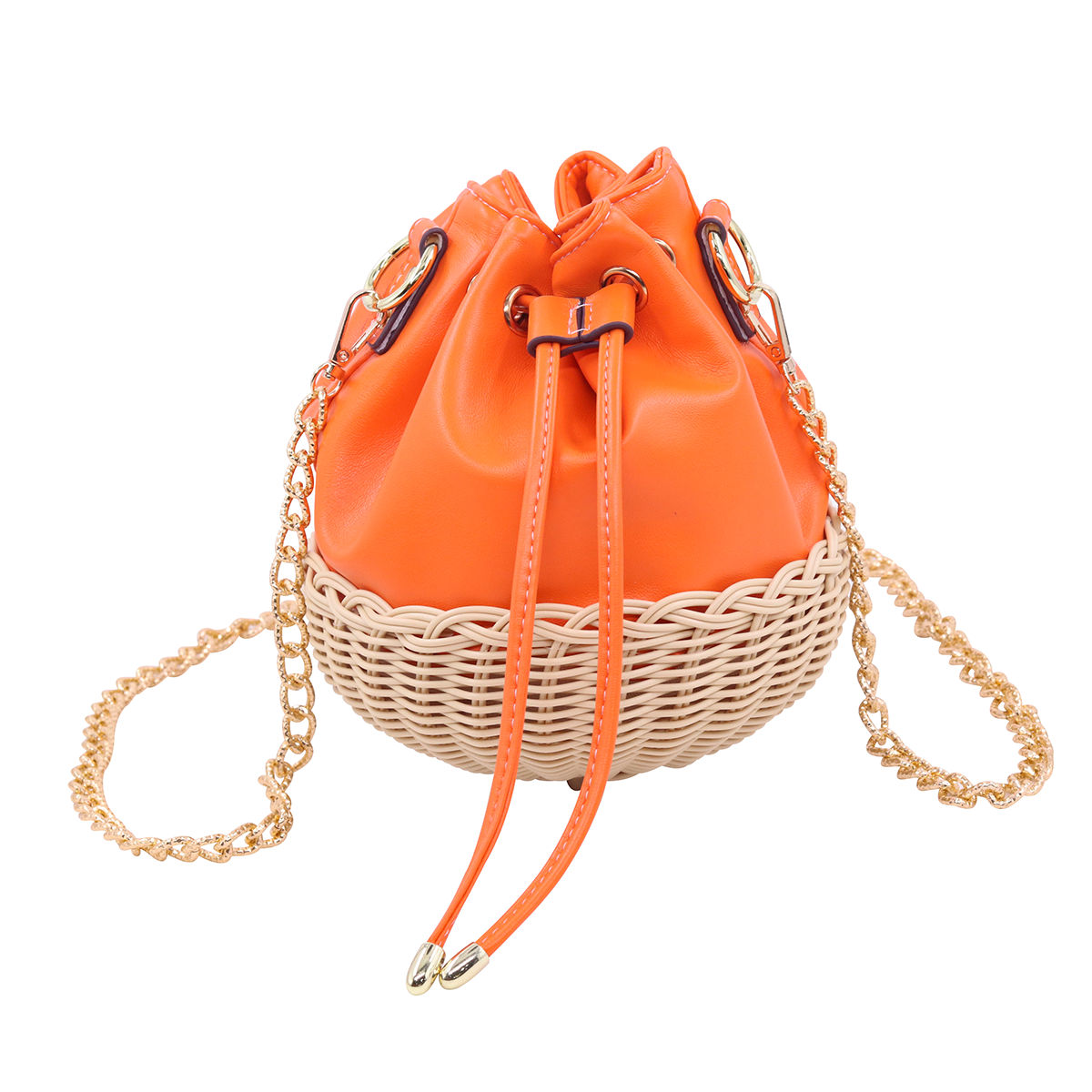 Warm Sun Orange Woven Bucket Bag
