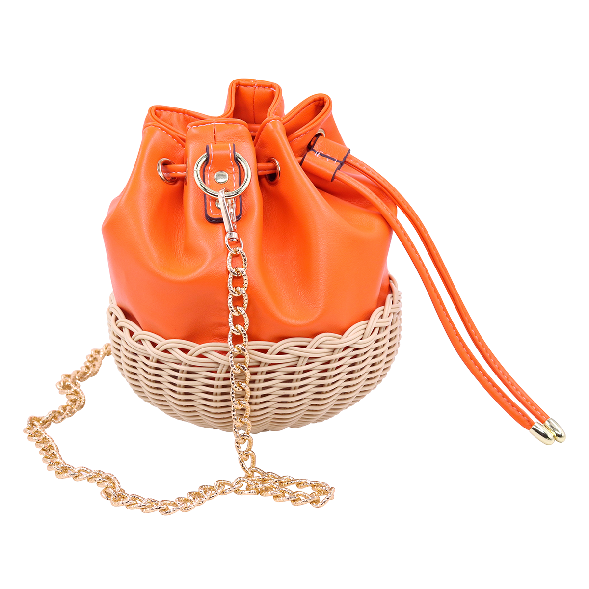 Warm Sun Orange Woven Bucket Bag