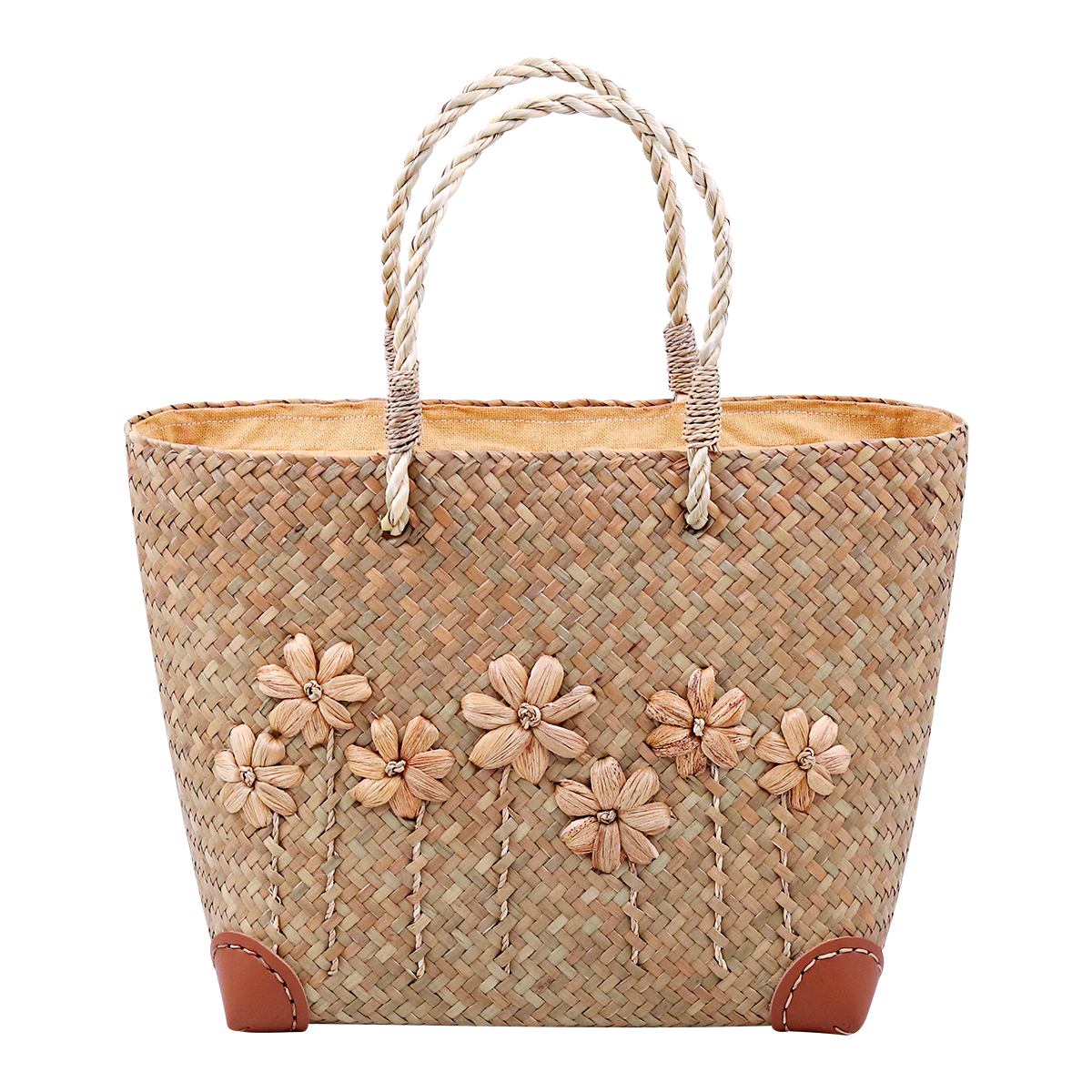 Summer Flower-Accented Straw Tote