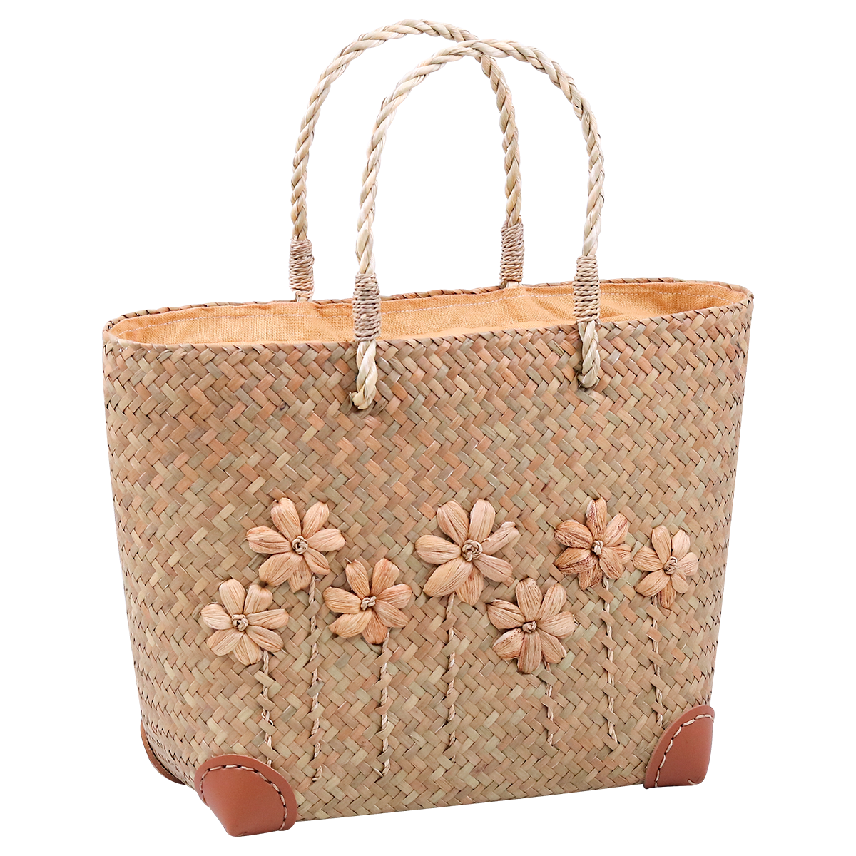 Summer Flower-Accented Straw Tote