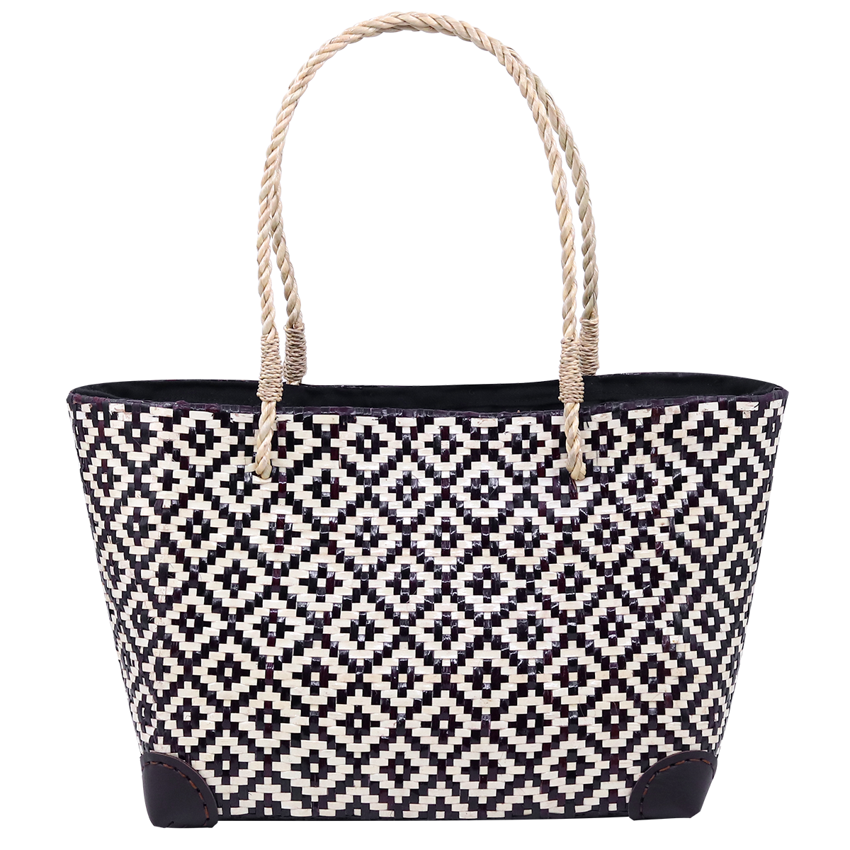 Black & White Diamond Weave Woven Tote Bag