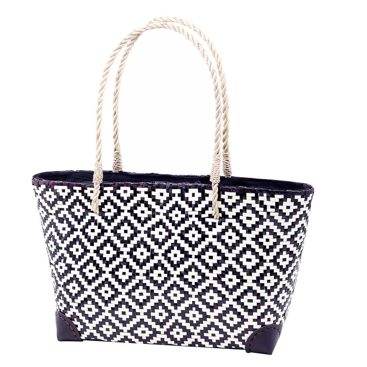 Black & White Diamond Weave Woven Tote Bag