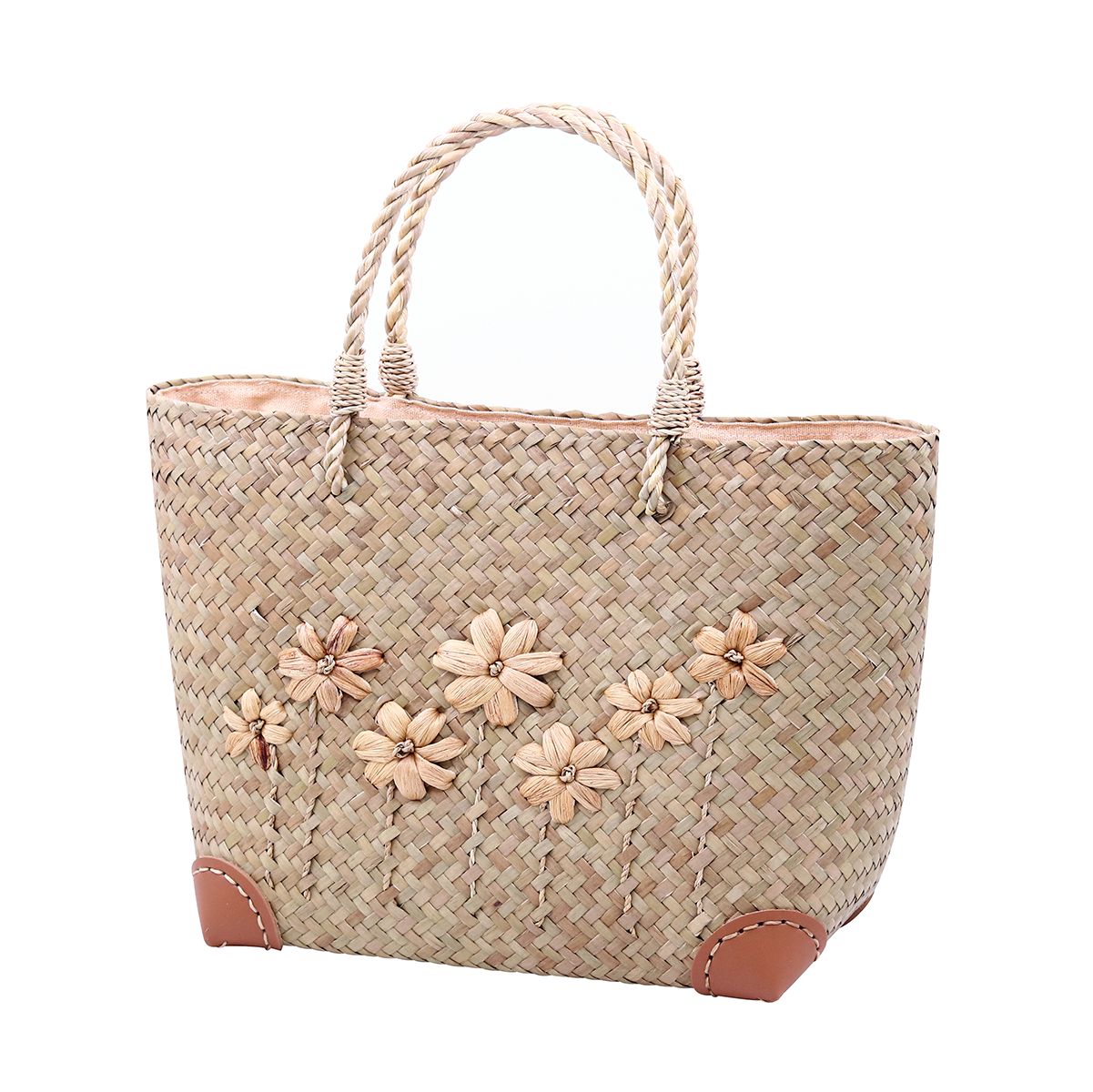 Summer Flower-Accented Straw Tote