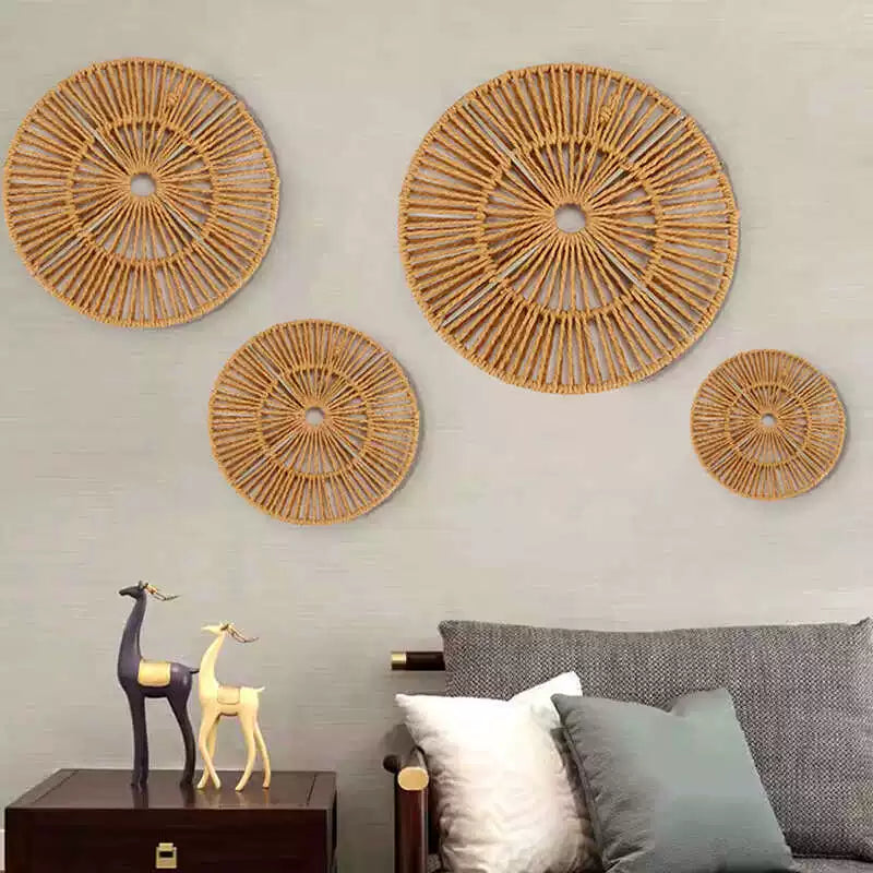 Chinese-style rattan woven circular wall decoration