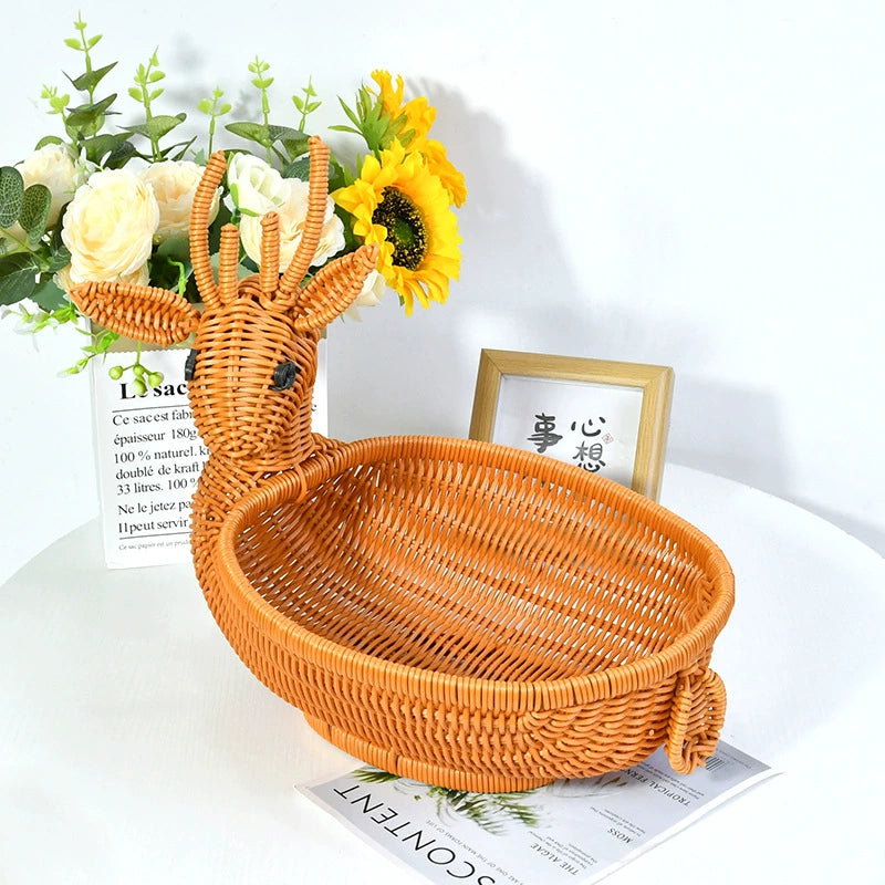 Brown Deer Imitation Rattan Storage Fruit Basket