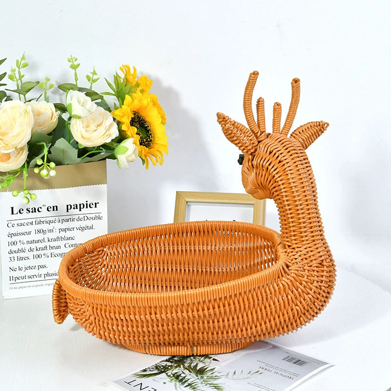 Brown Deer Imitation Rattan Storage Fruit Basket