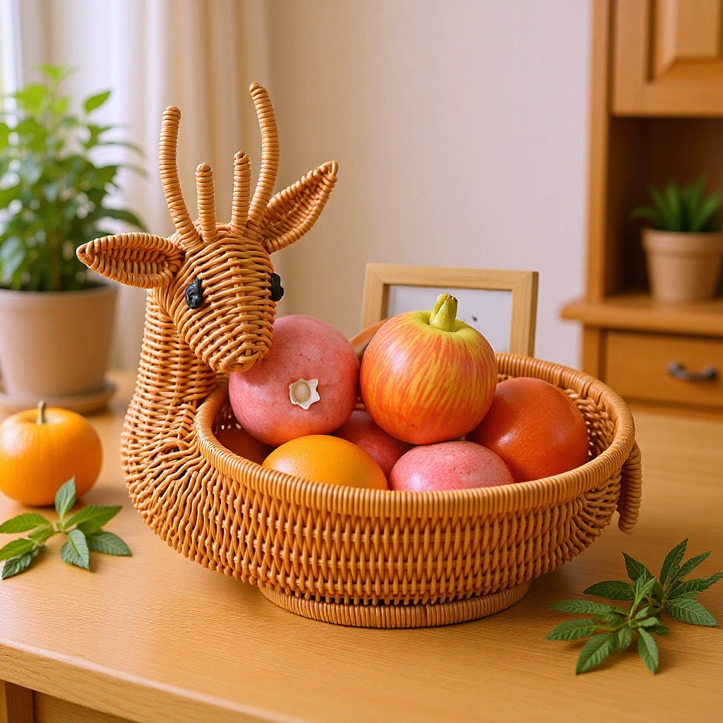 Brown Deer Imitation Rattan Storage Fruit Basket