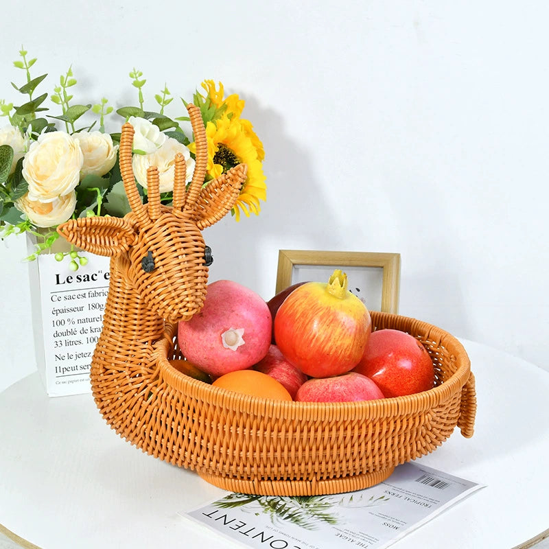 Brown Deer Imitation Rattan Storage Fruit Basket