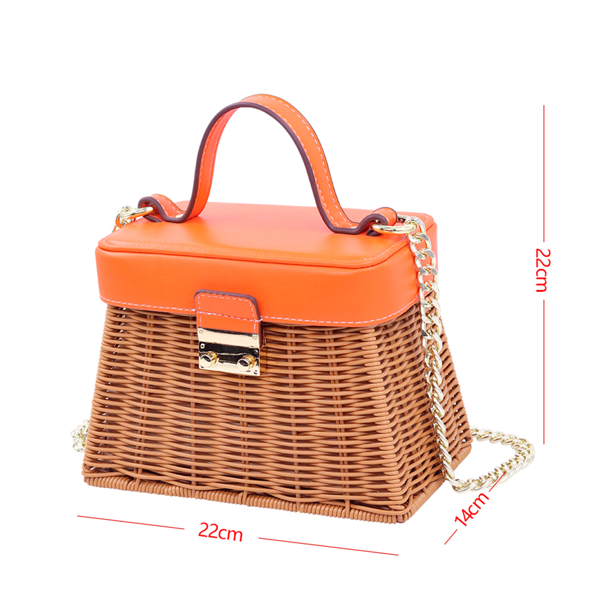 Orange Light Rattan Woven Box Bag