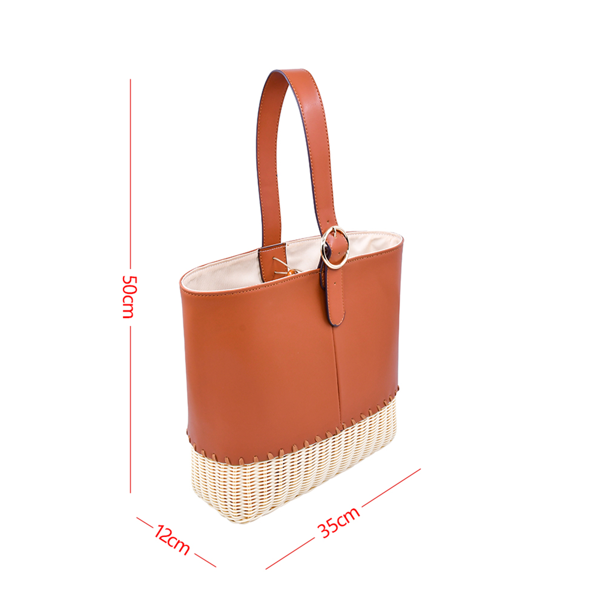 Caramel Brown Leather Rattan bucket bag