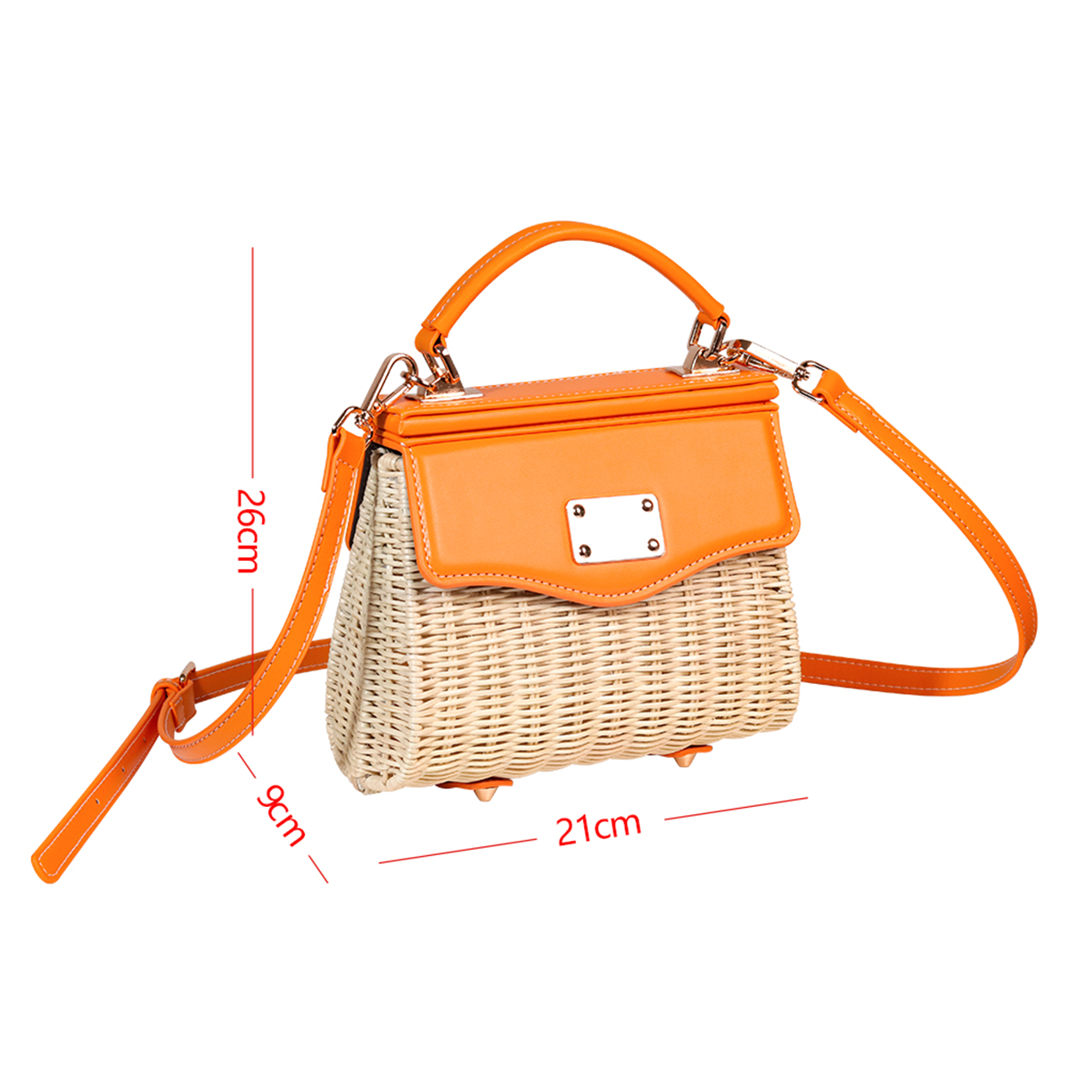 Orange Light Rattan Woven Square Box Bag