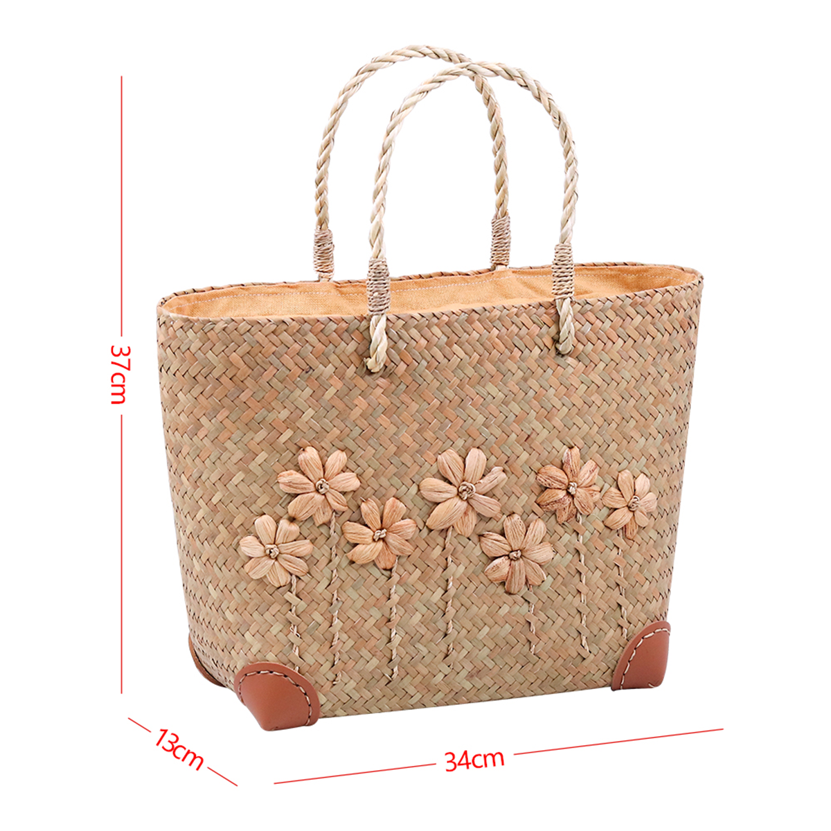 Summer Flower-Accented Straw Tote
