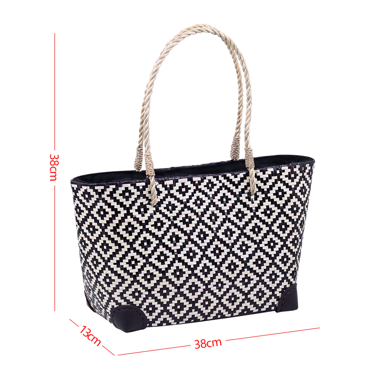 Black & White Diamond Weave Woven Tote Bag